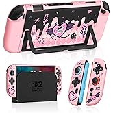 Gurgitat Dockable Case for Nintendo Switch 2 - Cute Kawaii Cartoon Design Soft TPU Grip Cover for Joy-Con PK Black KLM PC for Switch 2 Protective Case 2025 for Girls Boys Teens