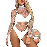 KRICJYH Lingerie for Women Sexy Bodysuit Fishnet Sparkle Rhinestone Teddy One Piece Babydoll Stripper Outfits Exotic