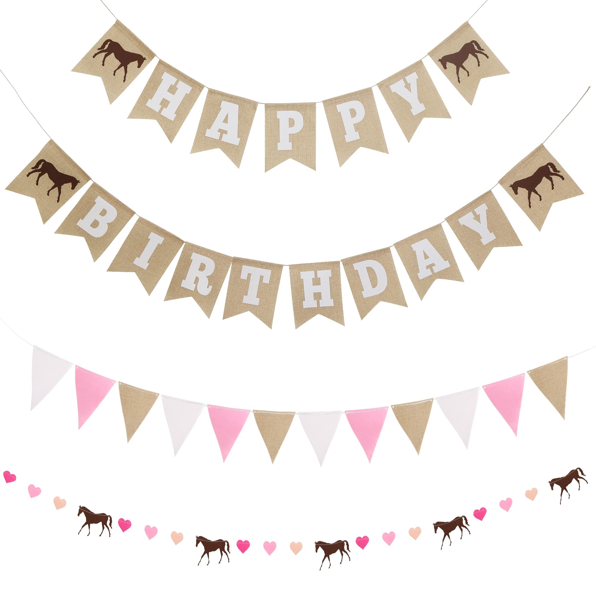 Photo 1 of Horse Birthday Decorations – Happy Birthday Burlap Banner – Felt Horse Garland and Pennant Banner – Horse Party Supplies