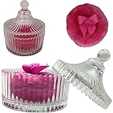 2 Pcs Large Body Powder Puff and Container Powder Container with Puff Powder Puff Crystal Container Soft Washable Reusable Velour Face Body Glitter Powder Puff Wet Dry Makeup (Rose Red)