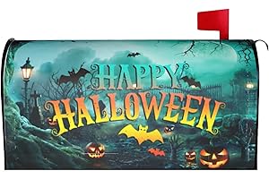 FATTTYCY Happy Halloween Mailbox Covers Magnetic Large Size 21" X 25.5" Pumpkin Graveyard Spooky Night Mailbox Cover Decorations Wrap