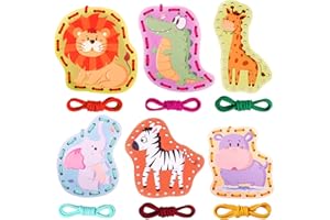 Zeoddler Wooden Animal Lacing Card for Kids 3-5, Sewing Cards for Toddlers, Toddler Arts and Craft, Fine Motor Skill Toys, 6 Wooden Panels and 6 Matching Laces, Gift for Boys, Girls