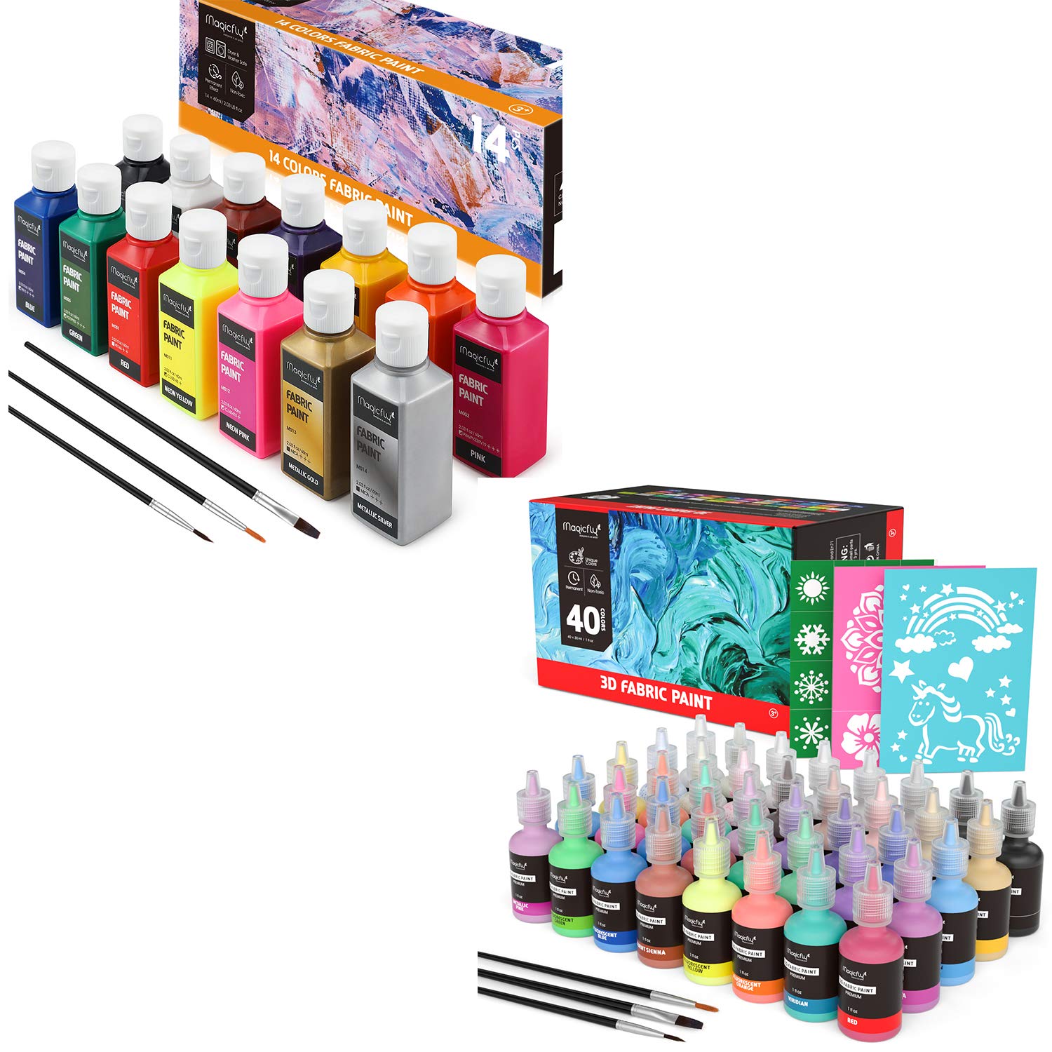 MagicflyFabric Paint Set for Clothes, Puffy Paint Fabric Permanent Paint for Textile T-Shirts Fabrics Canvas Glass Wood
