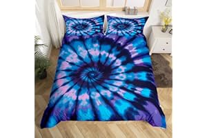 EROSEBRIDAL Tie Dye Comforter Cover Set Hippie Spiral Bedding Set Ethnic Boho Duvet Cover Swirl Tie Dyed Pattern Bed Comforter Cover,Bohemian Hippie Bedding Decor Queen Fashion Quilt Cover with 2 Pillowcases