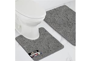 GORILLA GRIP Bathroom Rug Sets, Soft Chenille 2 Piece Area Rugs Set, Toilet Base Mat and 30x20 Carpet, Absorbent Microfiber Washable Mats Dry Quickly, Home Décor and Bath Room Accessories, Grey