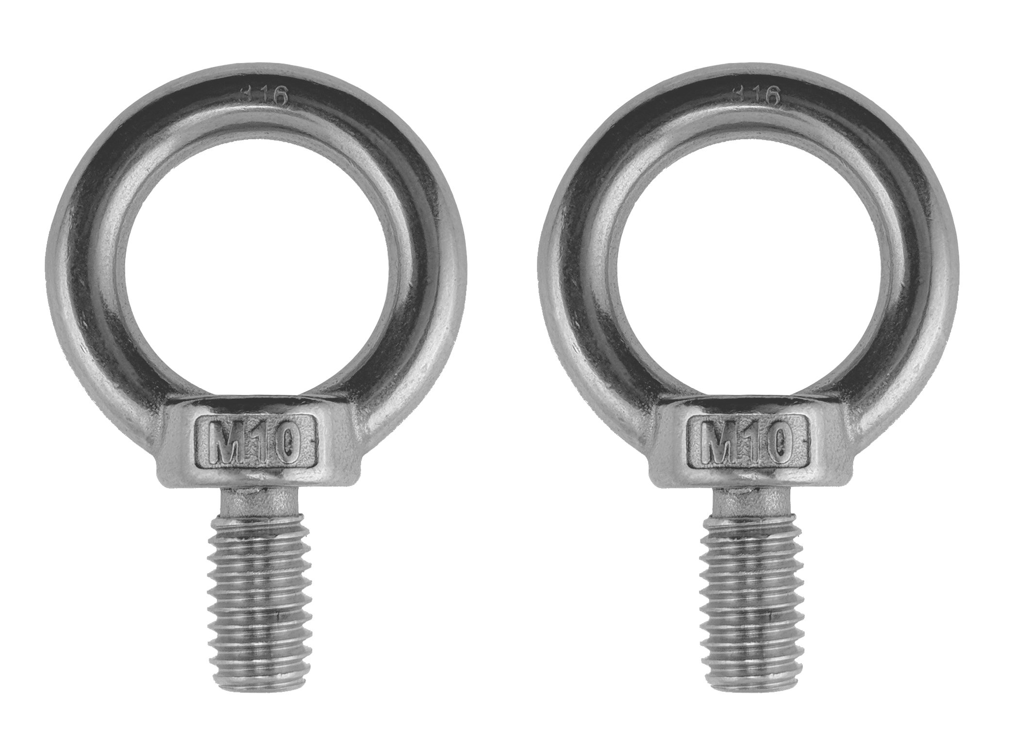 US STAINLESS 2 Pieces Stainless Steel 316 Lifting Eye Bolt 10mm M10 Marine Grade Pitch of 1.5