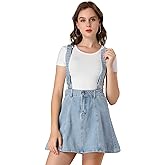 Allegra K Women's Denim Skirt Overall Adjustable Strap Braces Mini Suspender Washed Jean Skirts