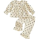 Gueuusu Toddler Girls Linen Outfit Peter Pan Long Sleeve Button Up Shirt Ruffle Pants Set Baby Girl Baptism Photoshoot Outfit