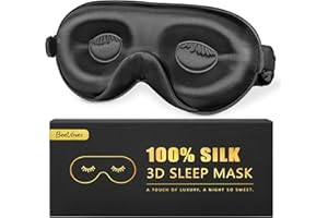 BeeVines 100% 22 Momme Silk Sleep Mask, with 3D Contoured Eye Cups for Eyelash Extensions, 100% Blackout Sleeping Mask with A