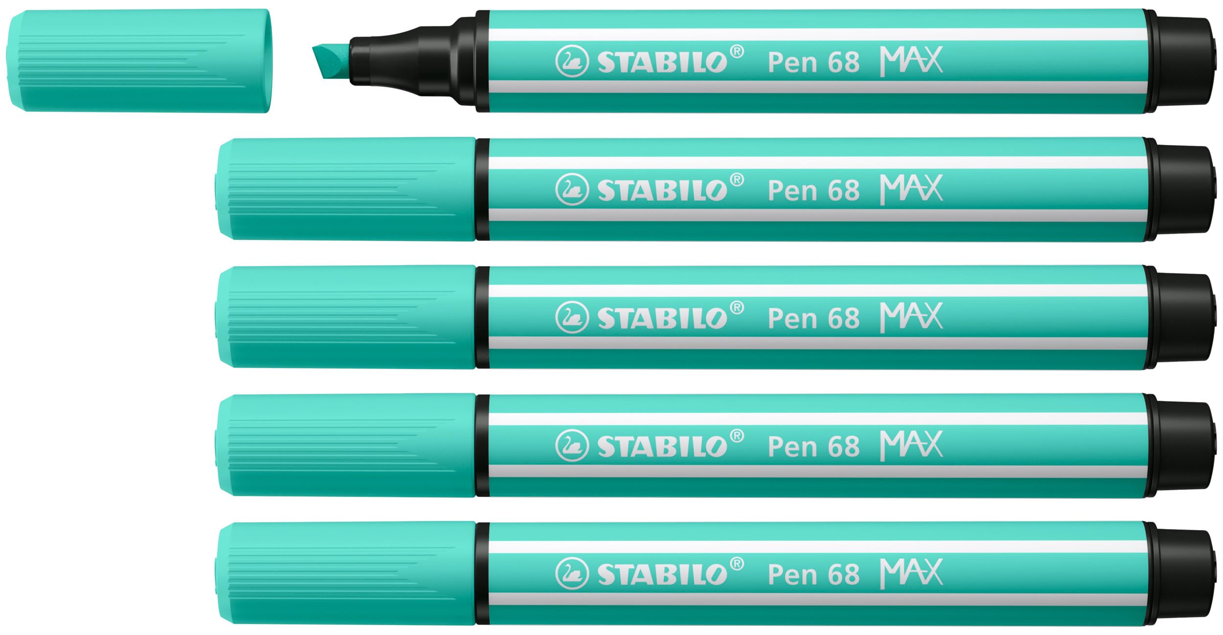 STABILO Pen 68 MAX - Premium Fibre-Tip Pen with Chisel Tip - ARTY - Pack of 5 - Ice Green — image 1