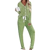 HNG Pajamas for Women Set 2 Piece Pj Set Long Sleeve Button Up Lounge Sets Sleepwear with Pockets XS-XXL