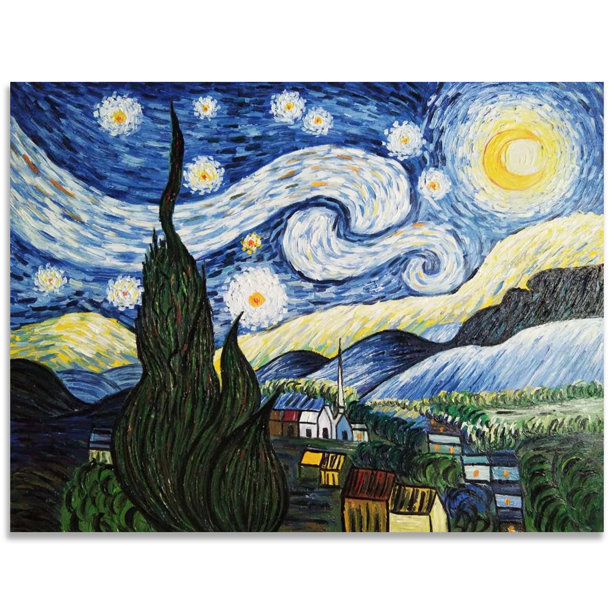 Fokenzary Hand Painted Oil Painting on Canvas Vincent Van Gogh Classical Starry Night Reproduction Wall Decor Framed Ready to Hang