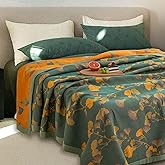 Reversible Ginkgo Quilt Lightweight Cotton Muslin Bedspread Soft Breathable Coverlet for All Season Queen Size Bedding Machine Washable Quilted Throw Blanket for Bed, Couch