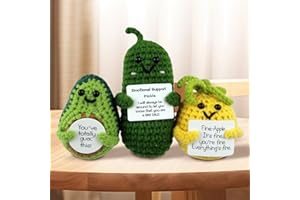EzKnotify Mini Funny Positive Potato Emotional Support Gag Gifts with Positive Card, Knitted Wool Cute Crochet Dolls for Friends, Parties, Birthdays, Christmas(Pickle Pineapple Avocado)