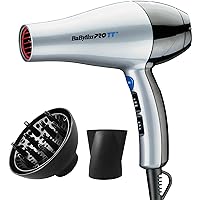 BaBylissPRO TT Tourmaline and Ceramic Hair Dryer with Concentrator Nozzle and Diffuser, 1875 watts Blow Dryer with 2 speeds a