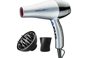 BaBylissPRO TT Tourmaline and Ceramic Hair Dryer with Concentrator Nozzle and Diffuser, 1875 watts Blow Dryer with 2 speeds a
