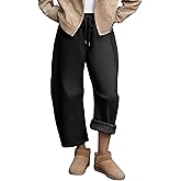 Hongsui Women's Baggy Sweatpants Fleece Lined Fall Winter Barrel Leg Pants Casual Drawstring Palazzo Pants with Pockets