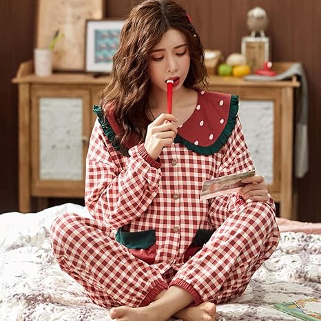 Amazon Co Jp パジャマレディース夏 女の子の冬のかわいい綿の学生パジャマ Y2173 M レディース長袖パジャマセット ホーム キッチン