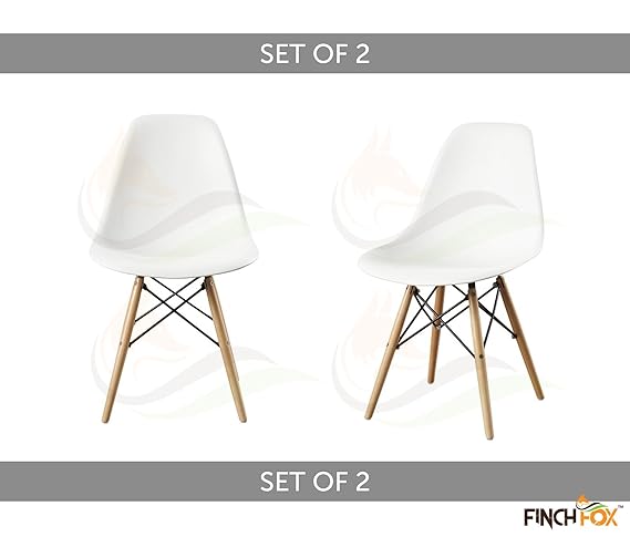 Style Modern Dining Armless Side Chairs Molded ABS Plastic with Wood & Black Accents Iconic American Mid-Century Styling (White) (Set of 2) Colour by Finch Fox