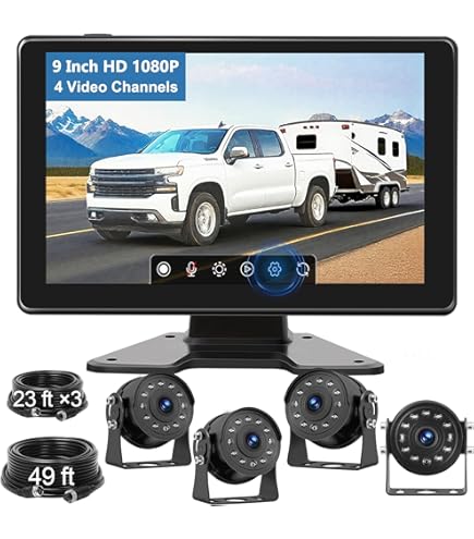 10.1-Inch Wireless Backup Camera System With 128GB DVR - 3 Split Screen For RVs & Trucks