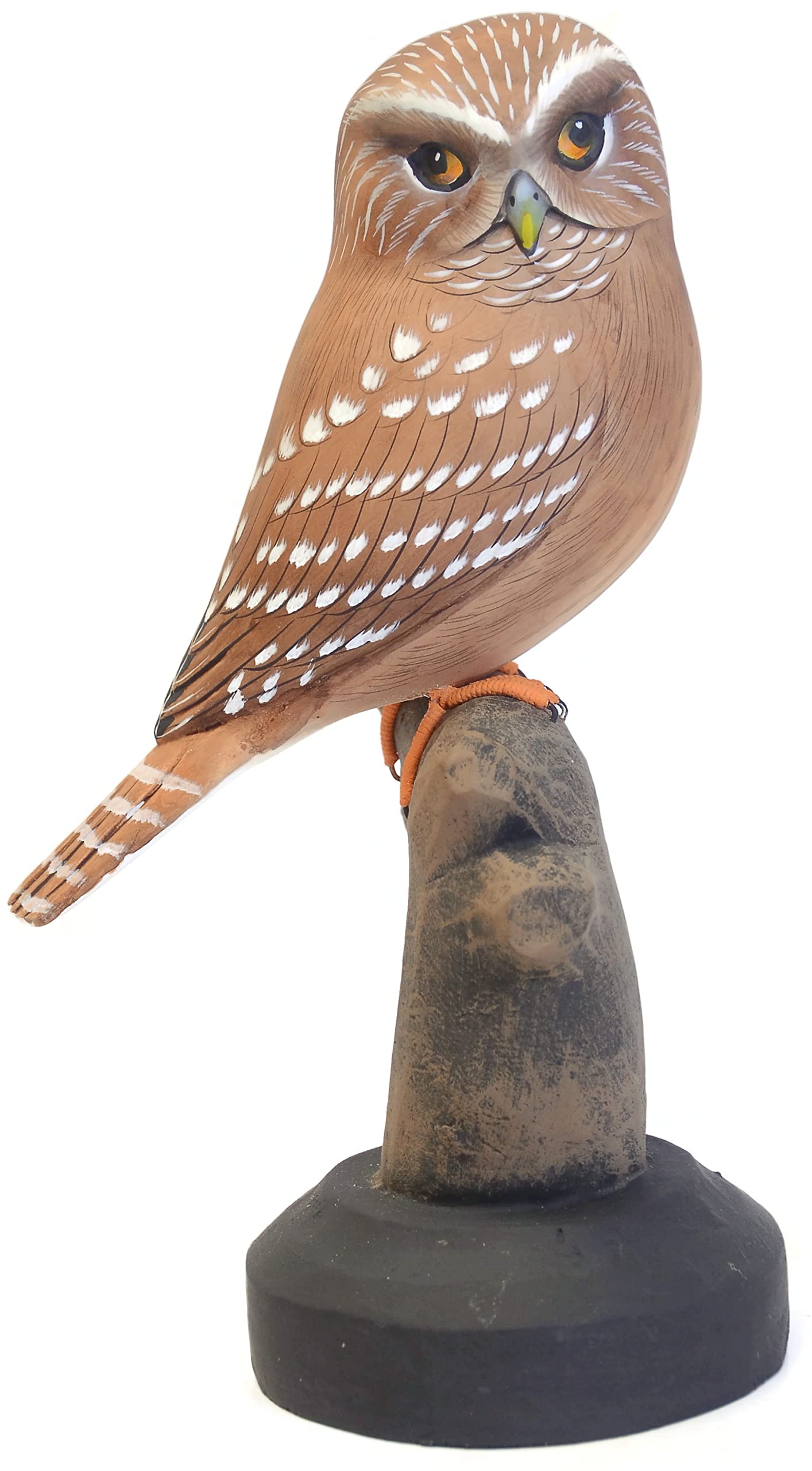 Brave Wings Hand Carved Wooden Owl ~ Ferruginous Pygmy 26cm High ~ OOAK Ornament Sculpture Figurine Statue Unique Table Decoration Home Decor Gift for Christmas and Birthdays ~ 4385