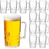 SiliFine 12 Pcs Clear Plastic Beer Stein Mug with Handle Shatter Resistant Large Dimpled Beer Drinking Cup Bulk for Juice Coffee Tea Fest Cocktail Picnic Everyday Drinking Party (12oz)