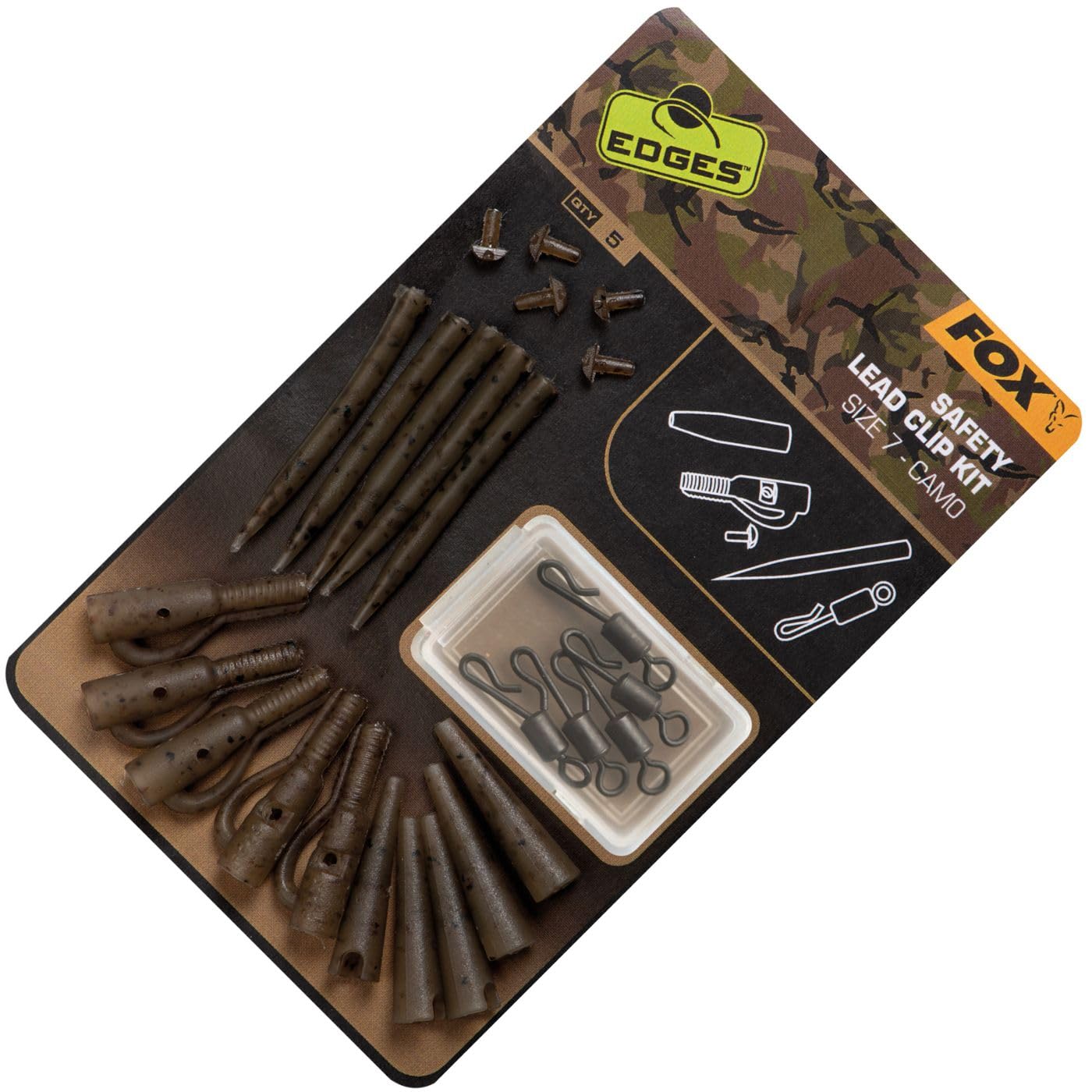Fox Edges Camo Safety Lead Clip Kit Size 7 CAC780