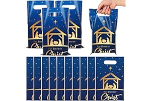 JarThenaAMCS 50Pcs Christmas Party Favor Bags Nativity Scene Treat Gift Bags with Handles Blue Plastic Candy Goodie Bags for Xmas Birthday Baby Shower
