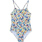 Ewbob Girls One Piece Swimsuit Quick Dry Swimwear with UPF 50+ Crossback Adjustable Straps Beach Bathing Suit for 5-14 Years