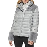DKNY womens Faux Fur Cuffed Sleeve Puffer Jacket