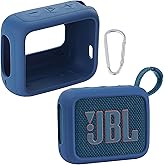 for JBL Go 4 Waterproof Bluetooth Speaker Silicone Cover Case, Portable Silicone Travel Case with Carabiner, Protective Skin Case (Blue Case) - co2CREA