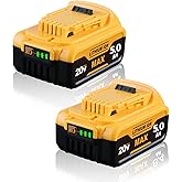 2 Pack 5.0Ah 20V Battery Replace for Dewalt 20V Max Battery DCB206 DCB204 DCB203 DCB201, Compatible with Dewalt Battery DCD/D