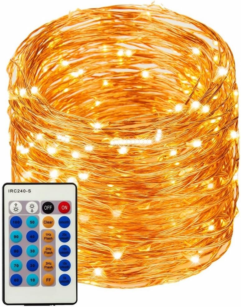 LED String Lights 99ft 300 LEDs String Lights Dimmable with Remote Control, Waterproof Lights for Bedroom, Parties, Garden, Wedding, Yard, (Copper Wire Lights, Warm White99ft)