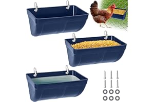 Hipykat Chicken Feeder Trough – No Waste Hanging Poultry Fence Waterer Accessories - Feed & Water Feeding Container Bucket for Coop Hens Goat Duck Goose Deer Sheep Piglets Livestock Supplies (3PCS)