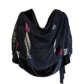 JJcollection JennyJames Silk Base Burn-out Velvet Shawl, 72" L x 21" W, Rose & Wall, Red_Black