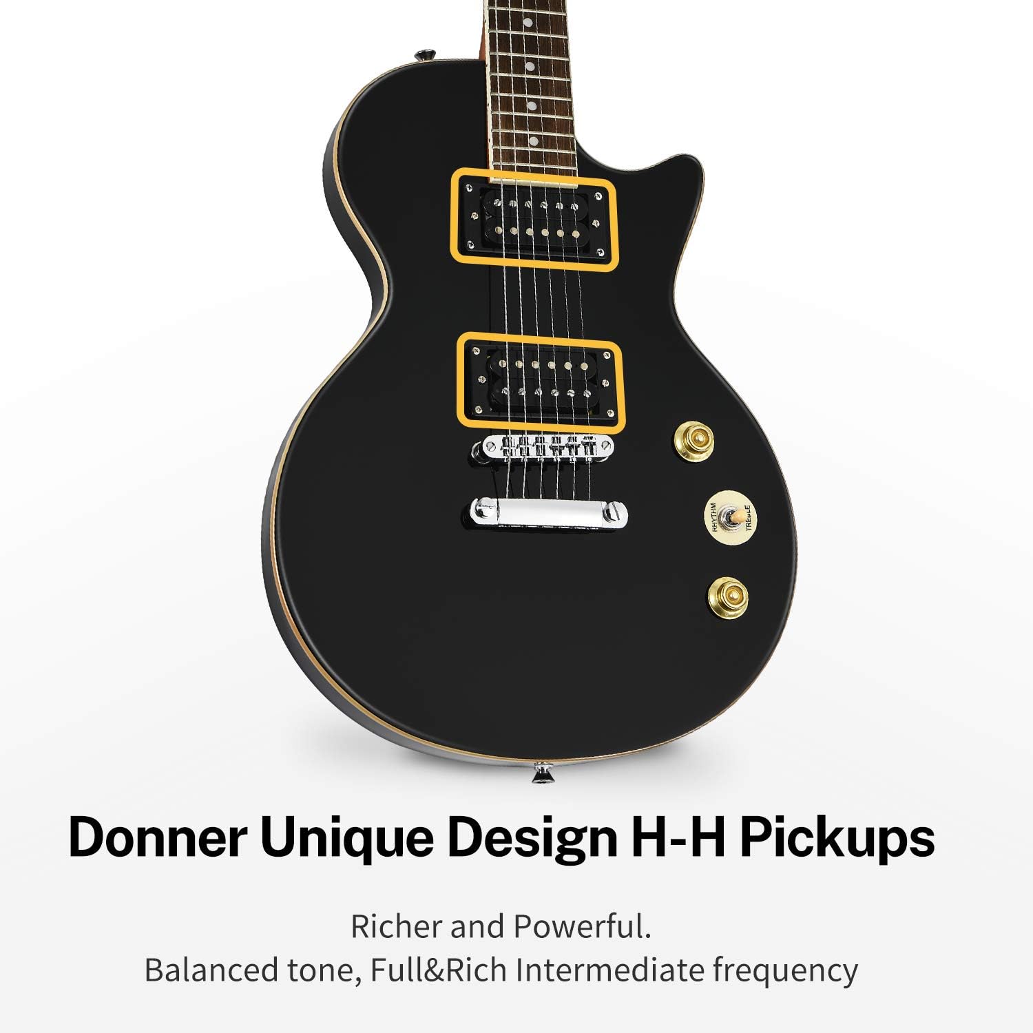 Donner LP Electric Guitar Kit Full Size Guitar Starter Set 39 Inch Solid Body with Bag, Strap, Cable (LP Style, Black) - Image 3