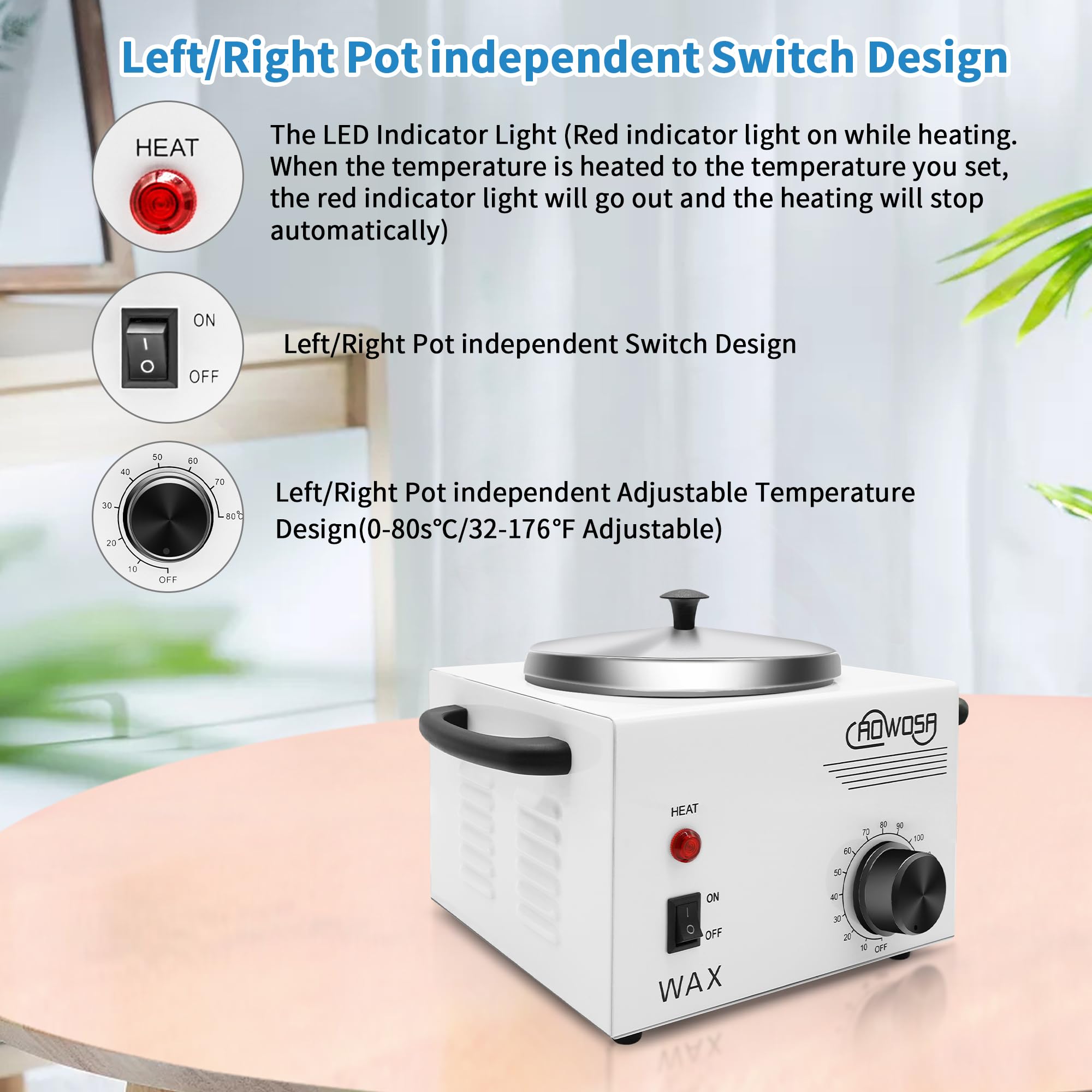 Single Professional Electric Wax Heater Machine for Hair Removal - Large Paraffin Pot with Adjustable Temperature, Facial Skin Body SPA Salon Equipment, 50 Wax Sticks Included