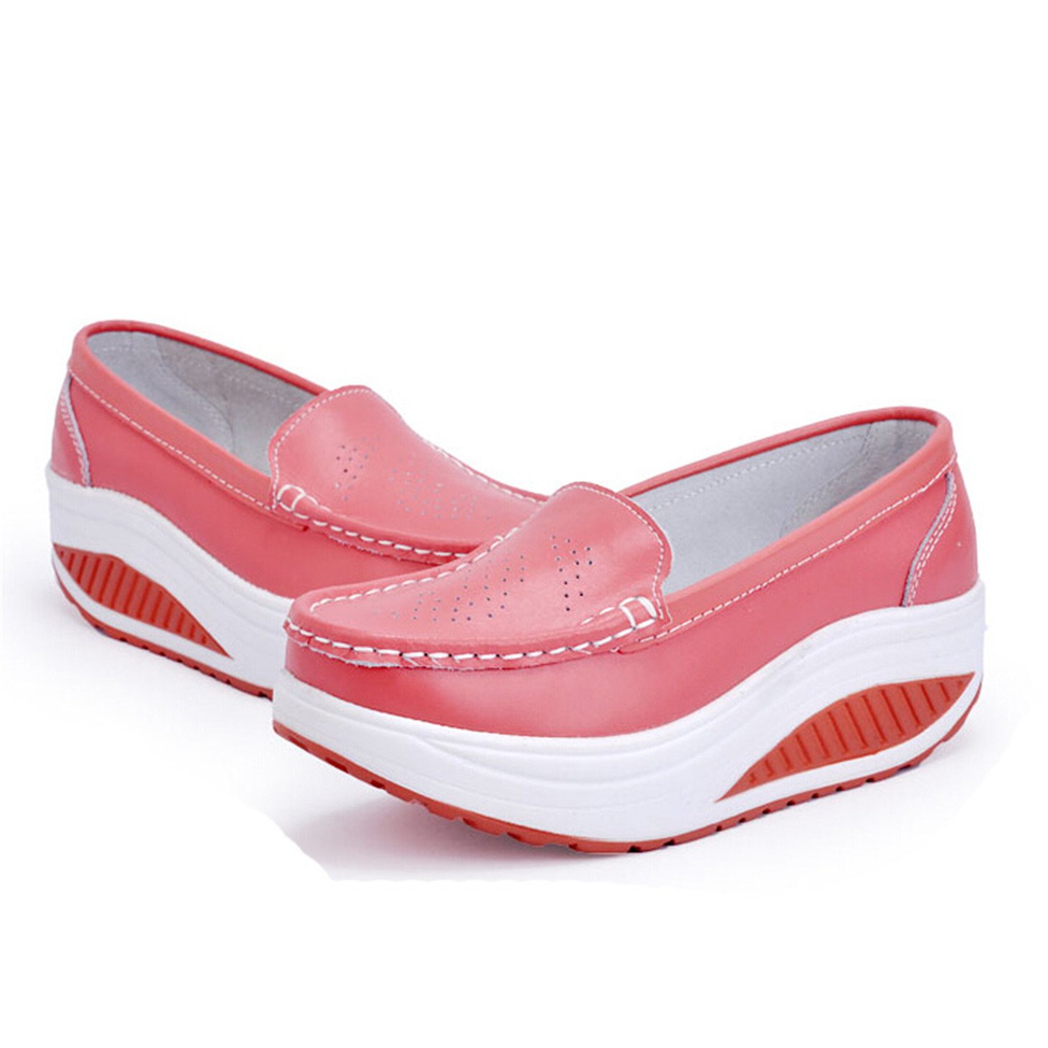 Feilongzaitianba Summer Genuine Leather Women's Shoes Nurse Swing Work Single Shoes Wedges Women's Shoes Black White Platform Shoes