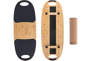 XCMAN Balance Board Surf Trainer with Adjustable Stoppers - 3 Different Distance Options Bamboo Balance Board for Surfing, Sn
