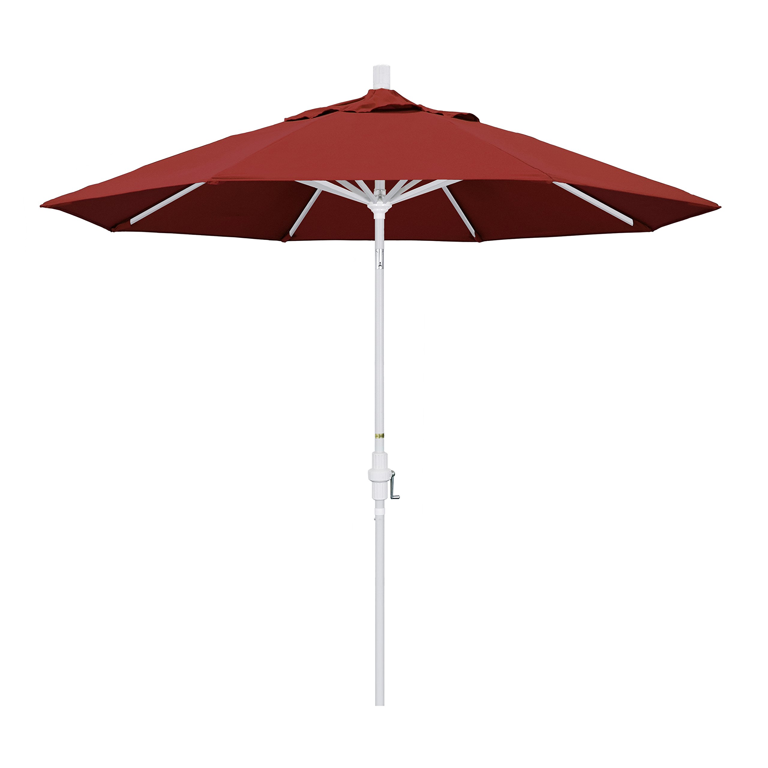 California Umbrella 9′ Round Aluminum Patio Umbrella, Crank Lift, Collar Tilt, White Pole, Terracotta