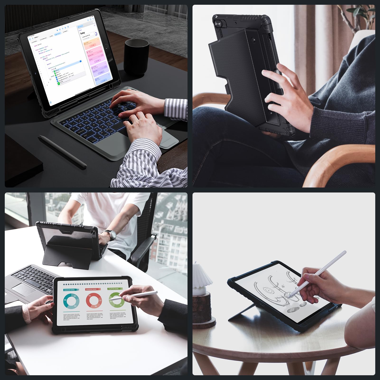 Nillkin iPad A16 (11th Gen) / 10th Gen Case with Detachable Keyboard, Magic Trackpad, 7-Color Backlit, Portrait/Landscape Modes, Rugged Keyboard Case for iPad 11th / 10th Generation (2025/2022), Black