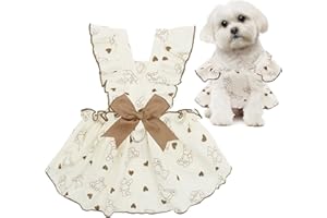 CuteBone Cotton Dog Dress Bear with Leash Ring & Sleeve Ruffles, Soft & Breathable, Stylish Pet Clothes Outfit for Small Dogs, Comfortable & Easy to Wear CFX02S