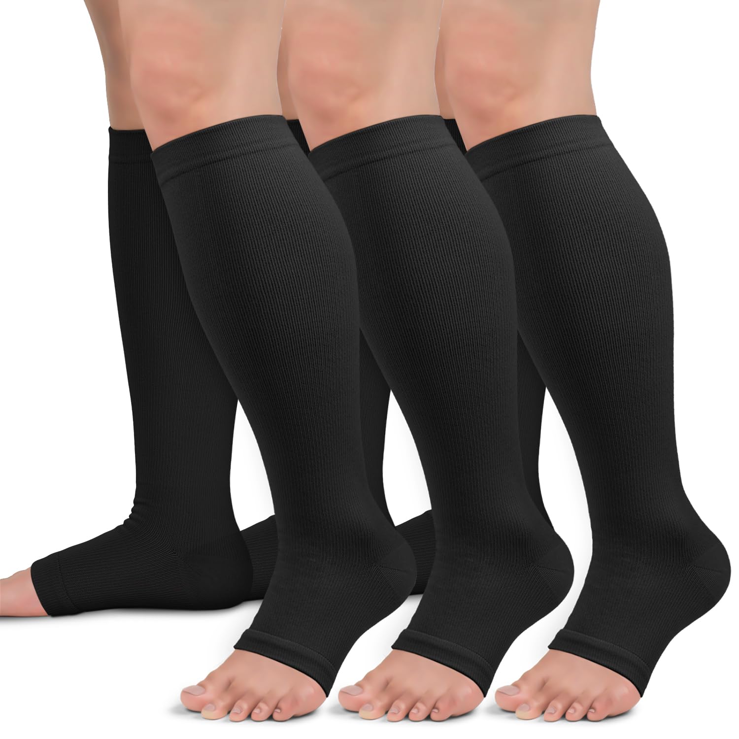 Photo 1 of One pair Copper Compression Socks for Women & Men Open Toe 15-20mmHg is Best Support for Circulation Recovery and All Day Wear