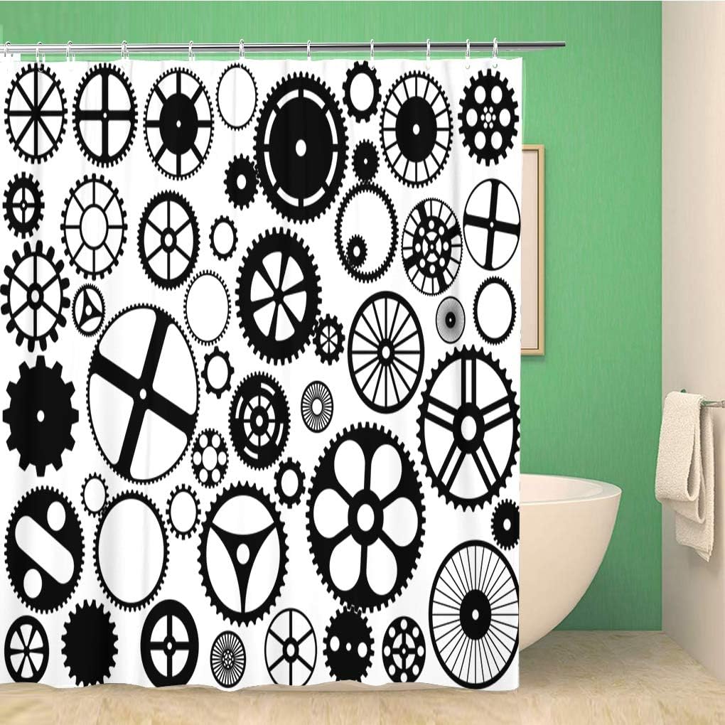 Amazon Com Awowee Bathroom Shower Curtain Cog Gear Wheel Silhouettes Sprocket Engine Outline Pinion Engineered 66x72 Inches Waterproof Bath Curtain Set With Hooks Home Kitchen