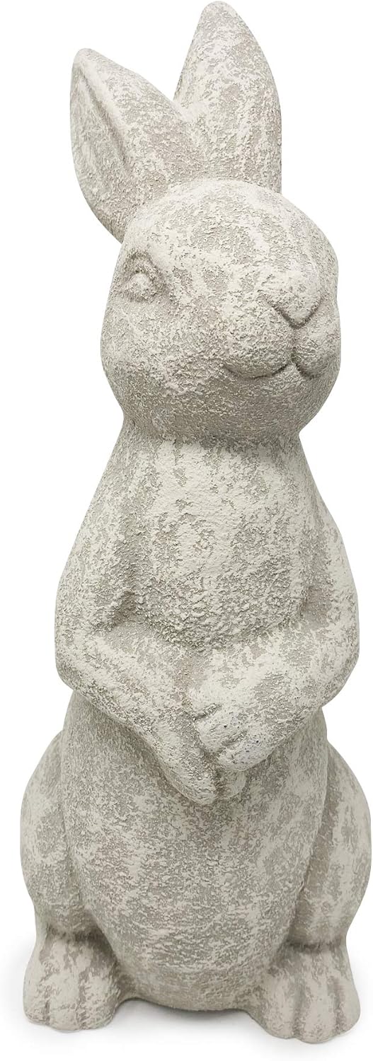 Elly Décor 14 Inch Tall Standing Sculpture for Your Patio & Yard, Outdoor Lawn décor, Cute Ceramic Figurine Garden Rabbit Bunny Statue, White Cantera : Garden & Outdoor