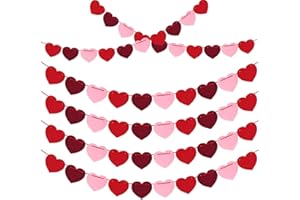 Fjgyjt 6Pcs Felt Heart Garland Set 39.6 Ft Pre-Strung Hanging Hearts Valentine's Day Wall Decor for Home Party