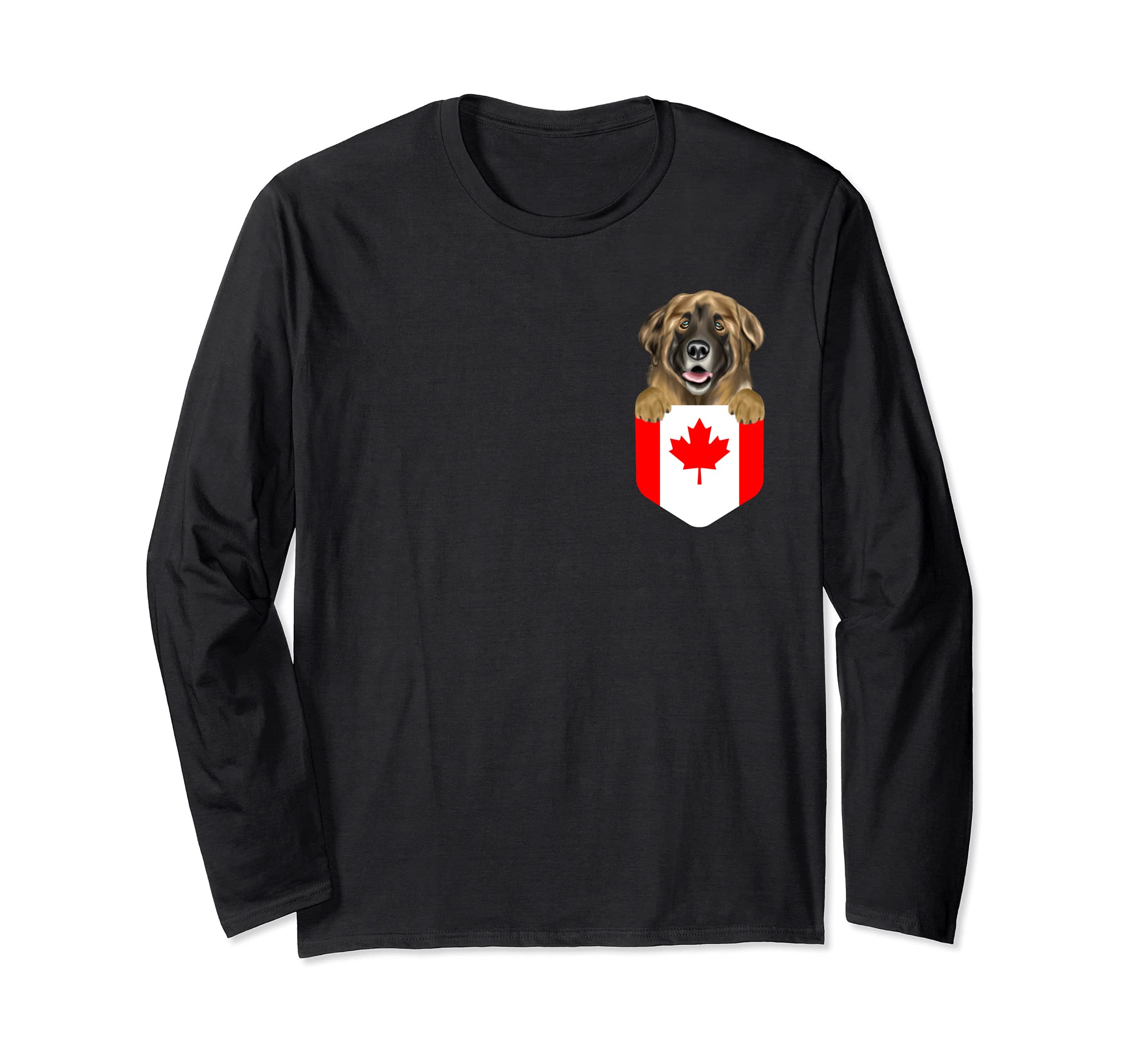 Canada Flag Leonberger Dog In Pocket Long Sleeve T-Shirt