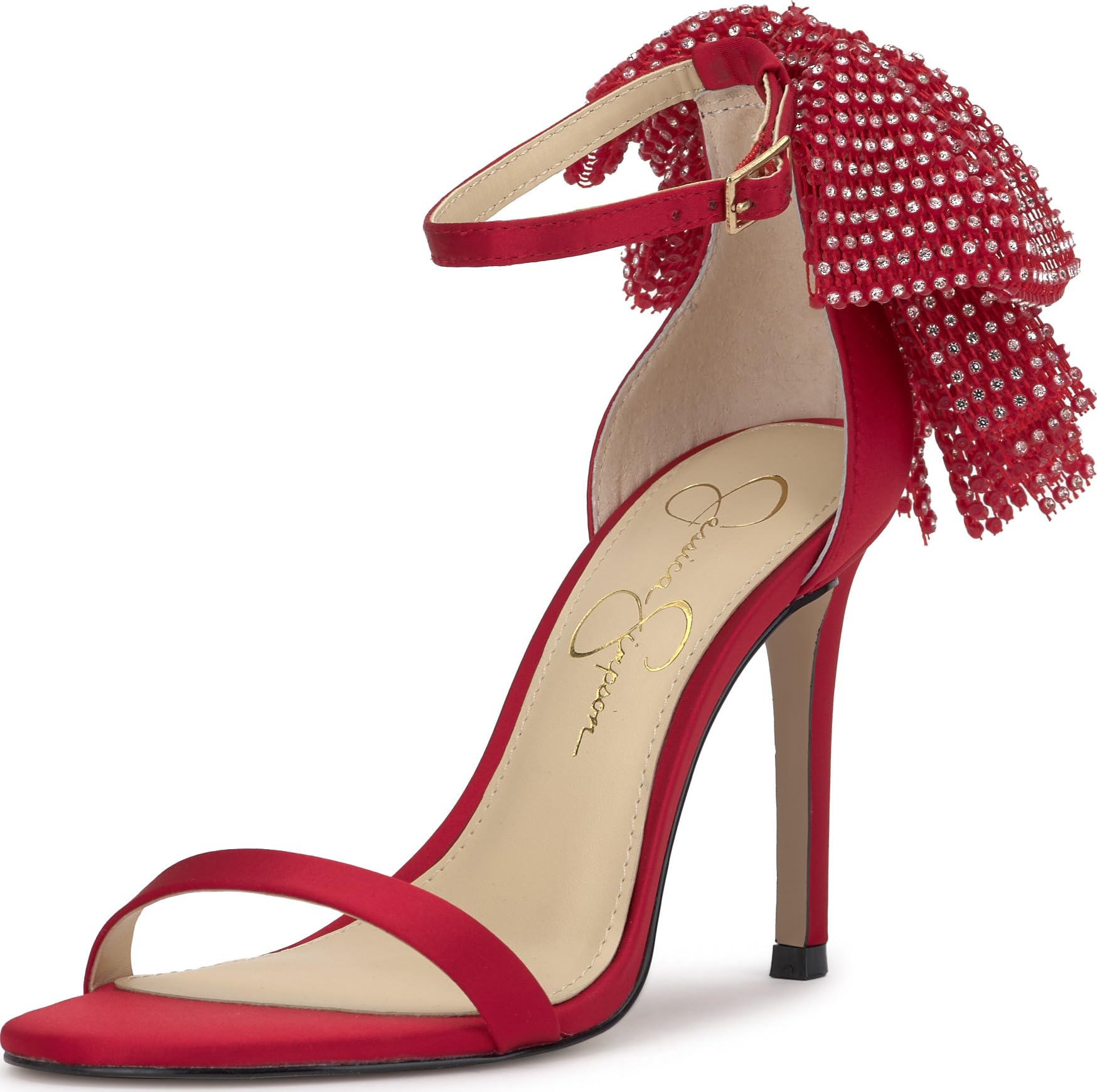 Jessica Simpson Moure Embellished Bow Heeled Sandal, Red Muse, 10
