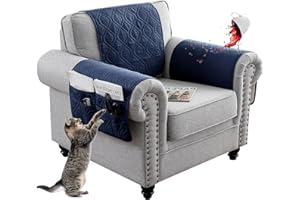 EXTLEZSA Waterproof Sofa Armrest Cover, Anti-Slip Headrest Cover Lengthen Sofa Armrest Storage Organizer with 6 Pockets Quilted Furniture Protector for Pets Sofa Couch (Navy,1 Seater 3pcs)