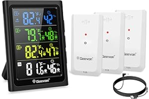 Geevon Weather Stations Wireless Indoor Outdoor Thermometer with 3 Outdoor Sensors, Large LCD Display Digital Temperature Hum